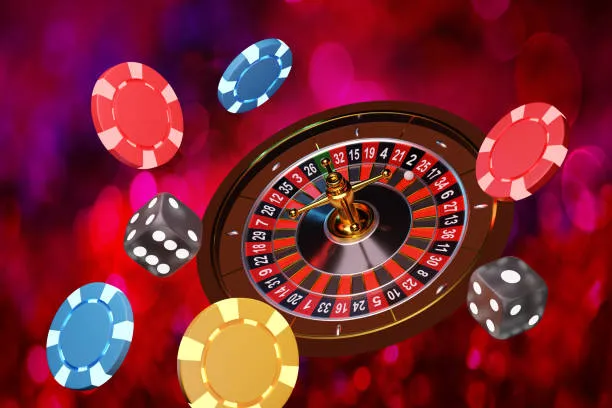 Gold and red casino chip close-up detail